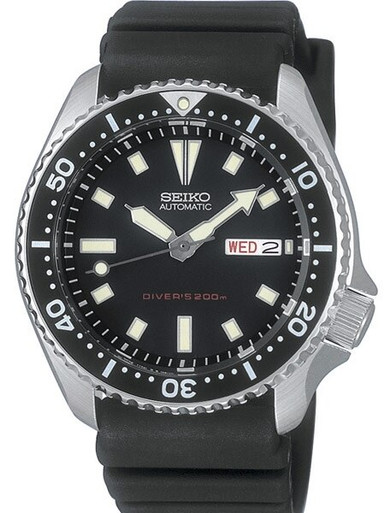 Seiko Black 21-Jewel Automatic Dive Watch with Rubber Strap #SKX173