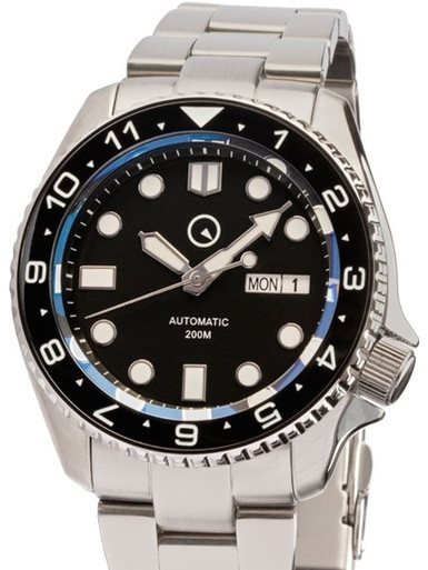 Islander Automatic Dive Watch with Solid-Link Bracelet, AR Sapphire Crystal, Dual-Time Luminous Cera