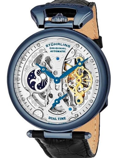 Stuhrling Dual Time Skeleton Automatic Watch with Day/Night Sub