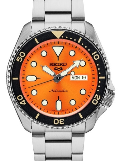 Seiko 5 Sports Automatic 24-Jewel Watch with Orange Dial #SRPD59