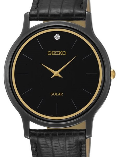 Seiko Solar Watch with 38mm Black Ion-Plated Stainless Steel Case #SUP875