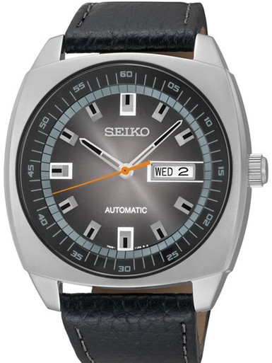 Seiko Recraft series Automatic Watch with 43.5mm case, black leather strap # SNKN01