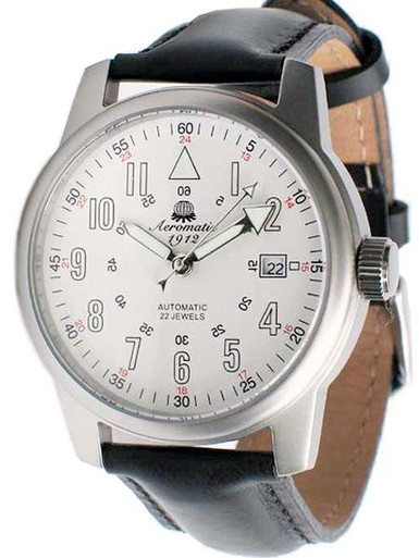 Aeromatic 1912 Automatic Aviator Watch with Black Strap #A1027 White