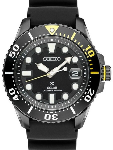 Seiko Prospex Solar Dive Watch with a  Black ion Case and Silicone  Strap #SNE441