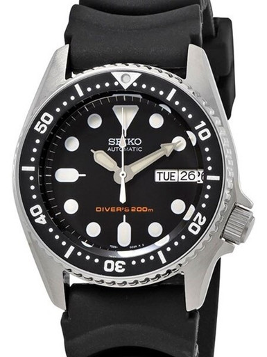 Seiko Black 21-Jewel Automatic Dive Watch with Rubber Strap #SKX013K1