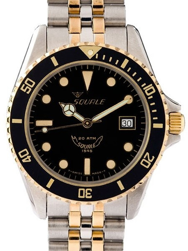 Squale 200 meter Swiss Quartz Dive watch with Two-Tone Bracelet