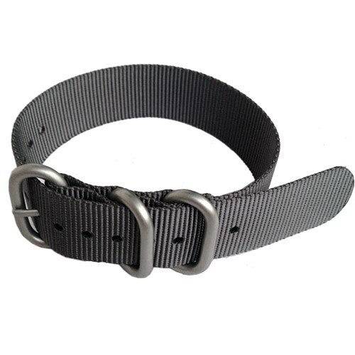 3-Ring NATO-Style Grey Nylon Strap with Matte Finish Steel Buckle #NATO3R-18-SS