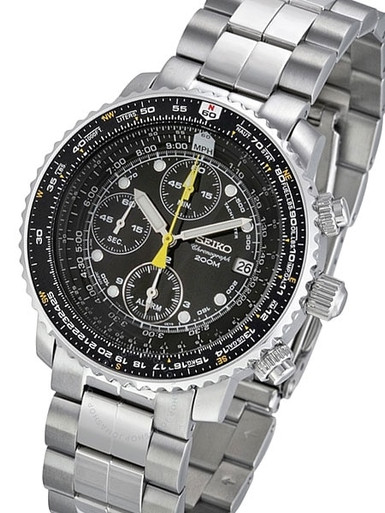 Seiko SNA411 SNA411P SNA411P1 Quartz Flight Chronograph Watch with Alarm  Function