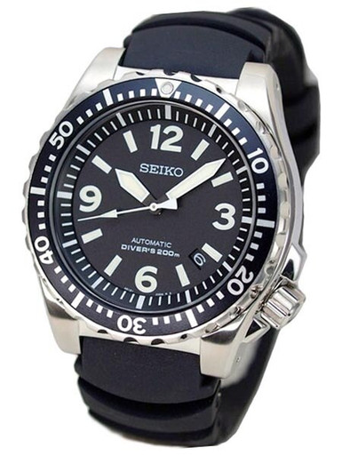 Seiko Automatic Black Dial 44mm Dive Watch with Rubber Dive Strap #SRP043K2