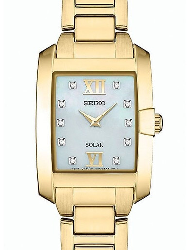 Seiko SUP378 Solar Powered Ladies Dress Watch with Mother of Pearl