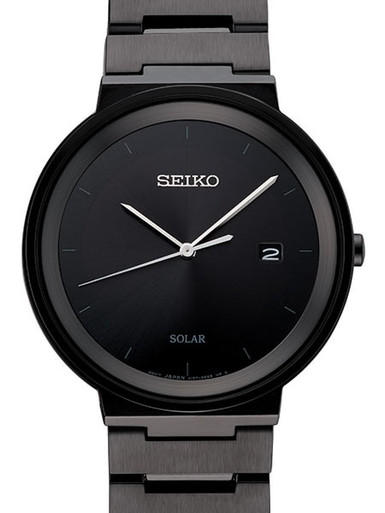 Seiko Solar Powered Watch with 40mm Black Ion Case and matching bracelet  #SNE481