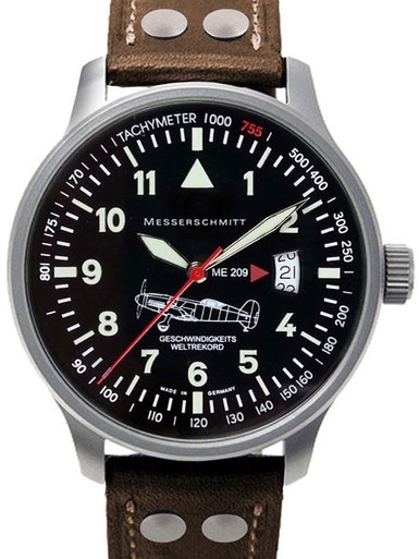 Messerschmitt Quartz Fliegeruhr Watch with Aviator Leather Strap