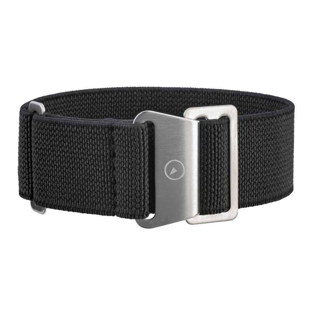 Black Elastic Woven Nylon Strap with Brushed Finish Steel Clasp #EWB-01-SS