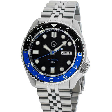 Islander Automatic Dive Watch with Solid-Link Bracelet, AR Sapphire Crystal, Dual-Time Luminous 