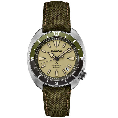 Seiko Prospex Automatic Dive Watch with Beige Dial and Olive Canvas Strap  #SRPG13