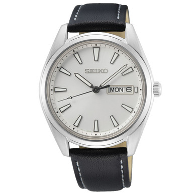 Seiko 40mm Day-Date Quartz Watch with Silver Color Dial SUR447