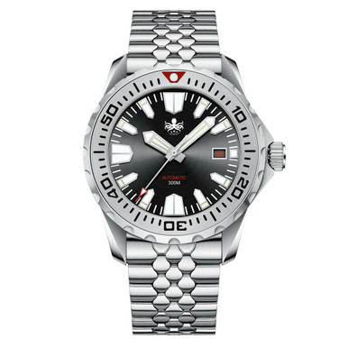 Phoibos Kraken 300 Meter Automatic Dive Watch with Black & Silver