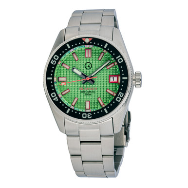 Islander 38mm Automatic Dive Watch with a Mint Green Waffle Dial and Coral Red Accents #ISL-126