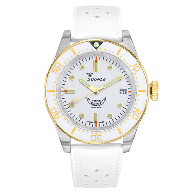 Squale 1545 White Dial Dive Watch with Gold Accents and Rubber Strap #1545WTWT.HTW