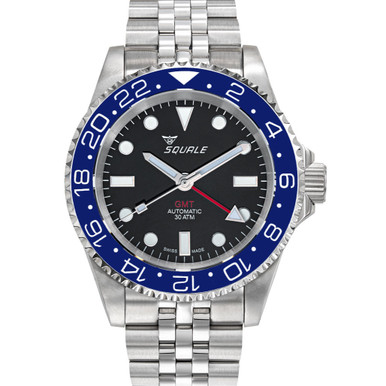 Scratch and Dent - Squale 300 meter Swiss Automatic GMT watch with Luminous Ceramic Bezel, AR Sapphi