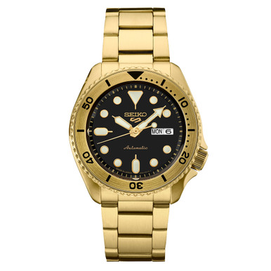 Seiko Sports Automatic Watch with Black Dial and Goldtone Case
