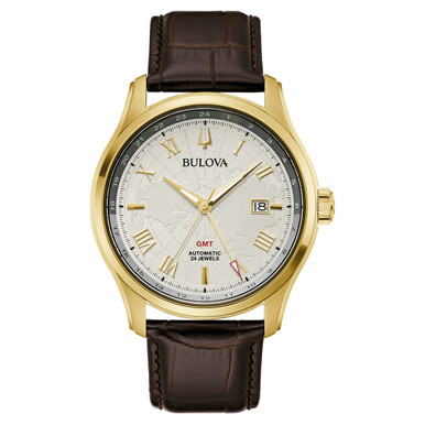Bulova Wilton Automatic Traveller GMT with Gold-tone Case and Silver Dial # 97B210