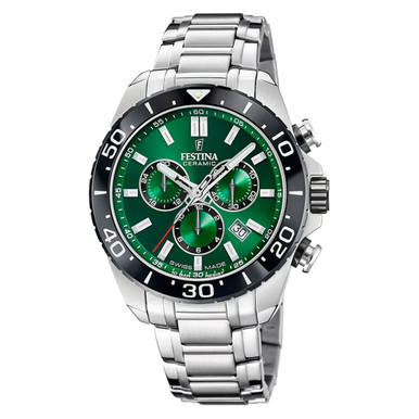 Festina Swiss Made Chronograph with Ceramic Bezel and Green Dial
