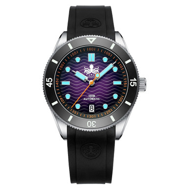 PHOIBOS Purple Dial Wave Master Automatic Dive Watch with Rubber