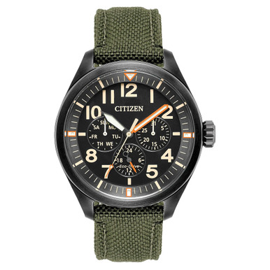 ユリアン様 Citizen Eco-Drive Garrison Watch with Black Dial and Green Cordura