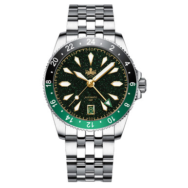 Phoibos Voyager GMT Automatic Watch with Green Aventurine Dial #PY058A