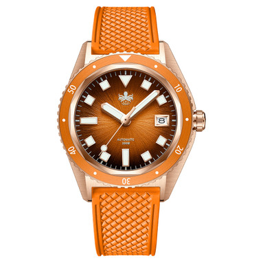 PHOIBOS Argo Bronze Automatic Dive Watch with Spiral Sunray Orange