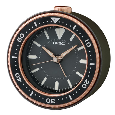 Seiko Mai Desktop Alarm Clock in Metallic Black and Gold #QHE184TLH