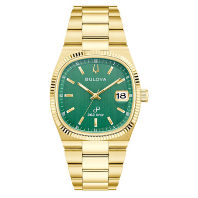 稼働品 ★BULOVA・ブローバ・Super Seville・クォーツ★ Bulova Super Seville Gold-Tone With Green Dial #97B237