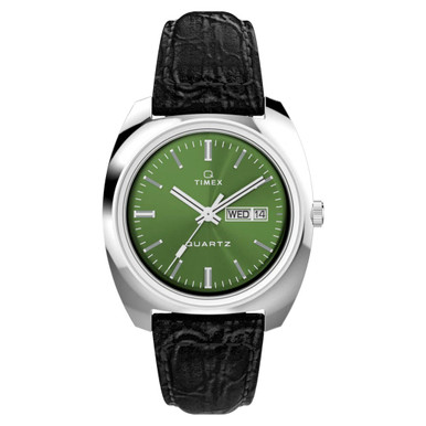 Timex Q Timex 1978 Day Date 37.5mm Leather Strap Watch #TW2W44700