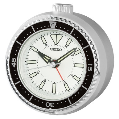 Seiko Mai Modern Rotating Bezel Alarm Clock in Silver #QHE207SLH