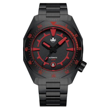 black@プロフ必読 Phoibos Depth Hunter 300M Automatic DLC Diver with Black and Red