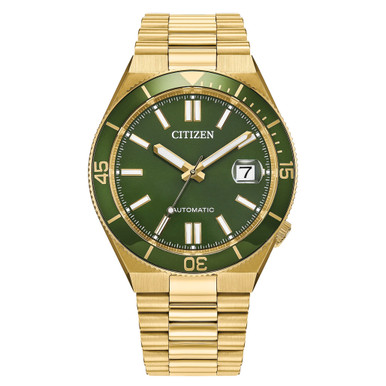 Citizen Tsuyosa Shore Watch in Yellow Goldtone with Green Dial