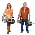 Man and woman holding TravelScoot lightweight mobility scooters.