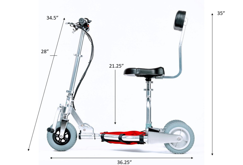 Side-profile TravelScoot Escape dimensions diagram
