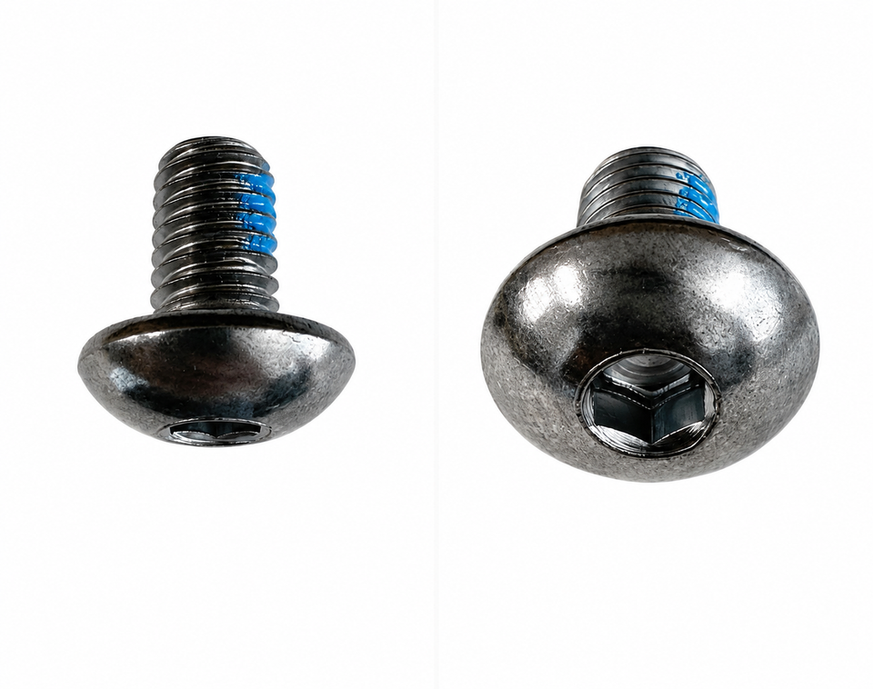 The top and side views of the front wheel axle screw.