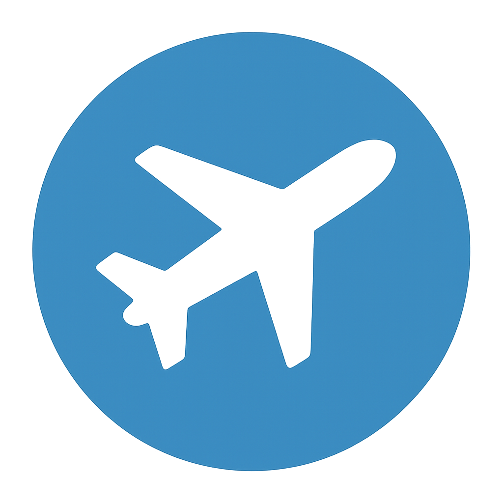 White airplane with blue circle background.