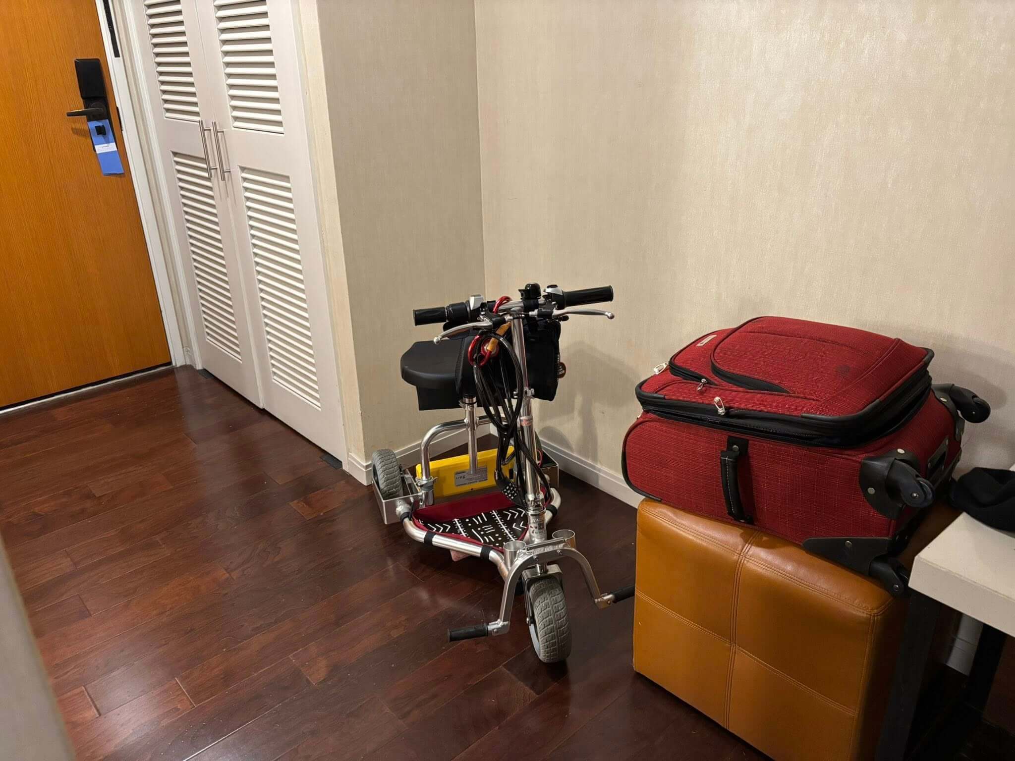 Small mobility scooter in a cruise cabin