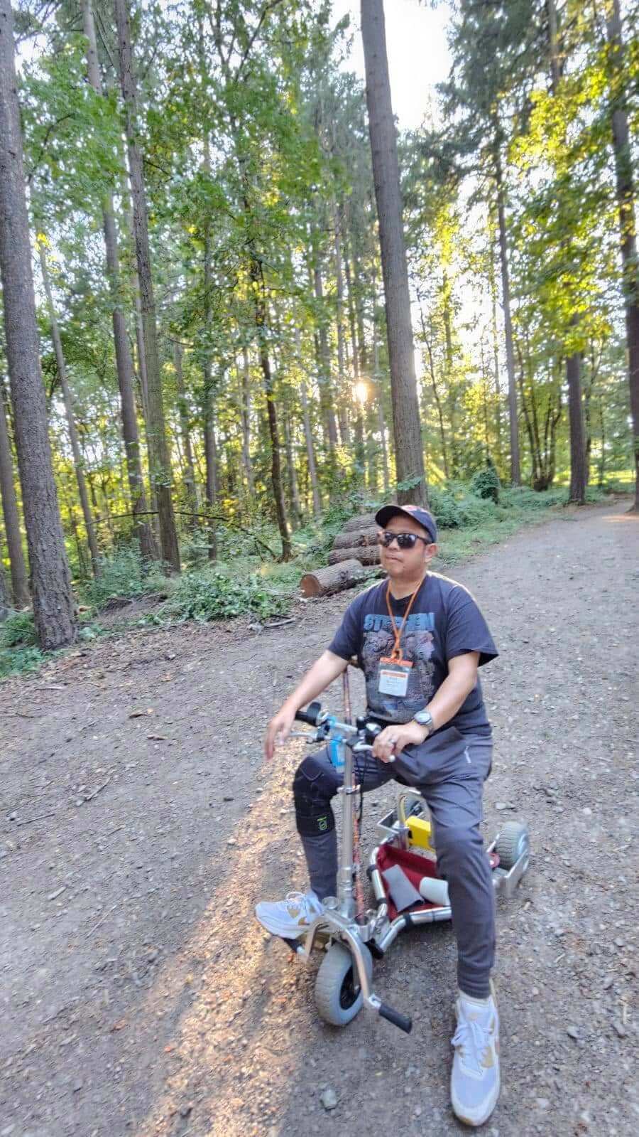 Mobility scooter on a dirt trail.