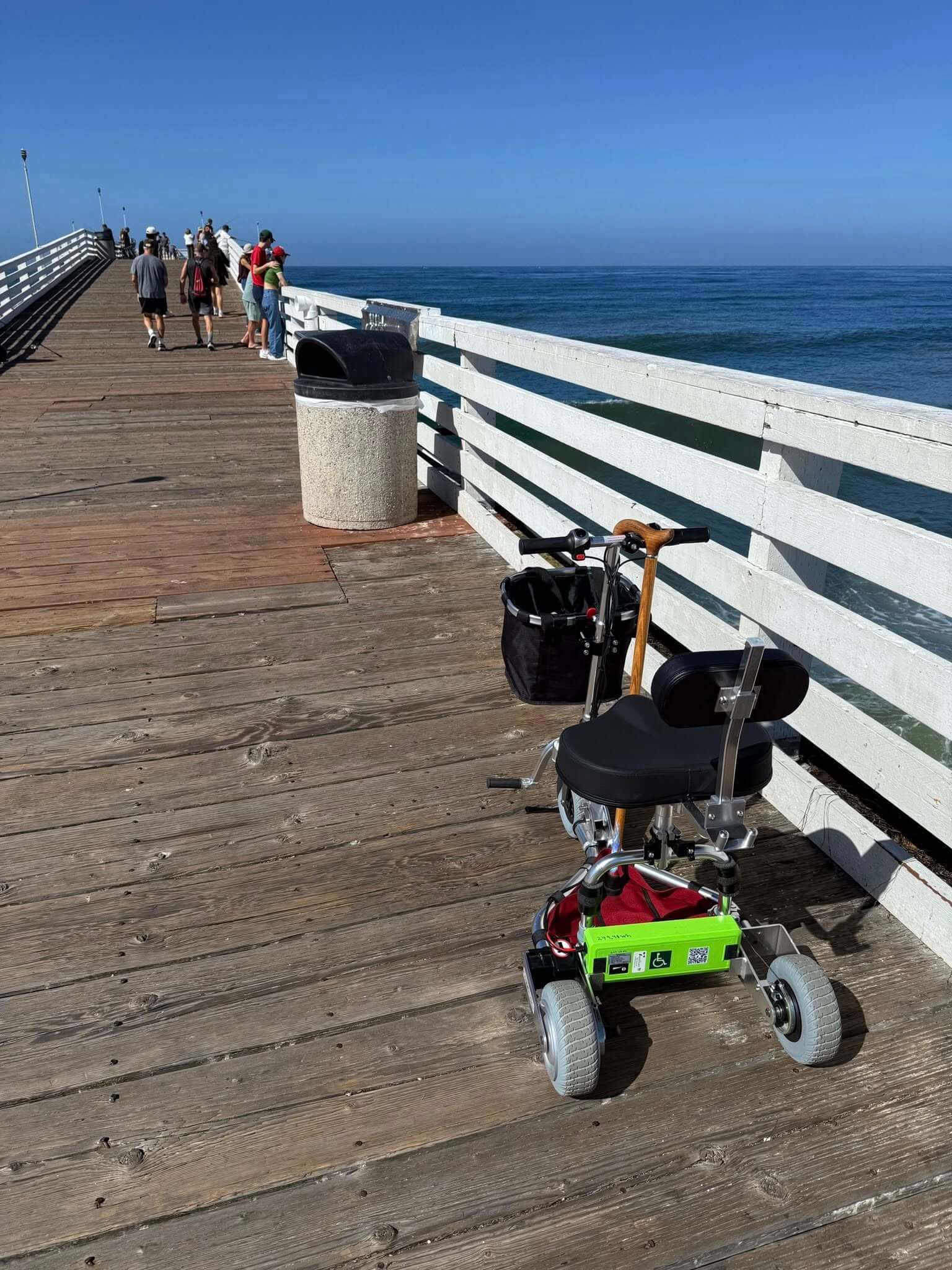Mobility scooter on a dock