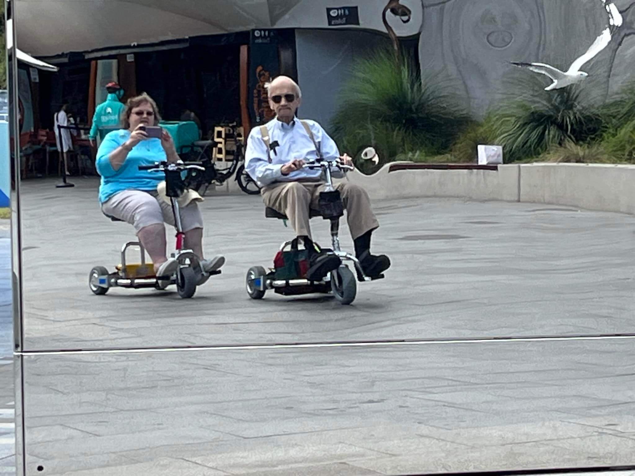 mobility scooter rider taking a photo.