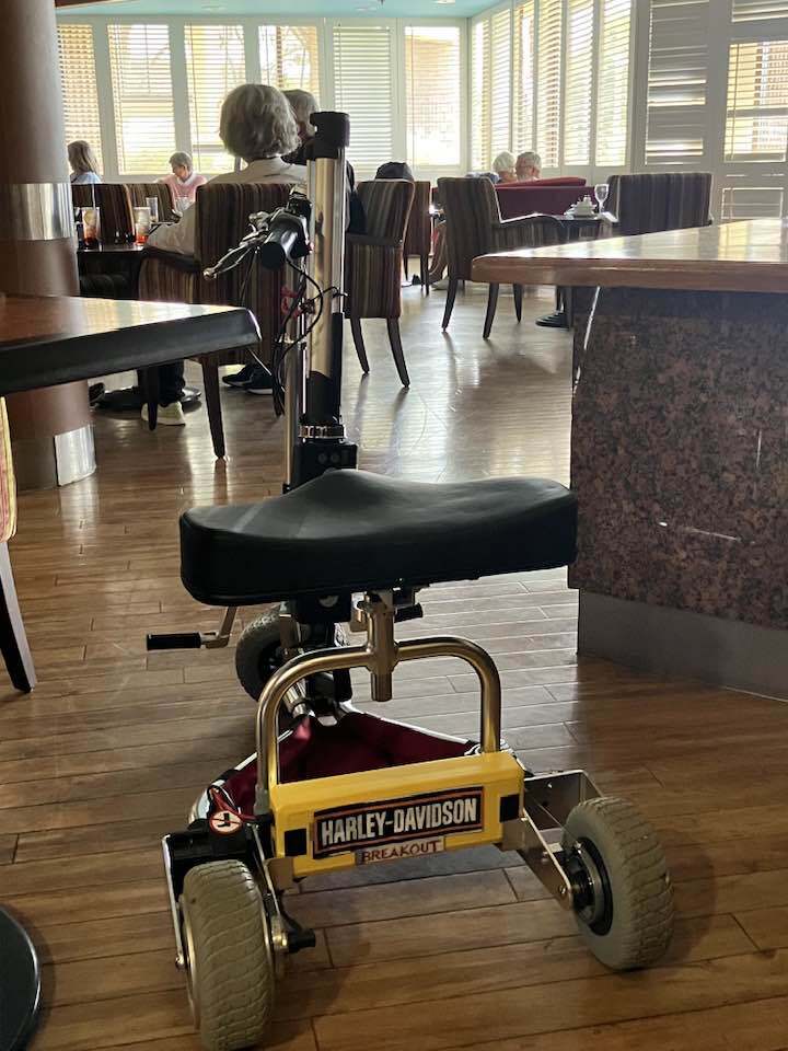 Travel scooter in a retirement building.