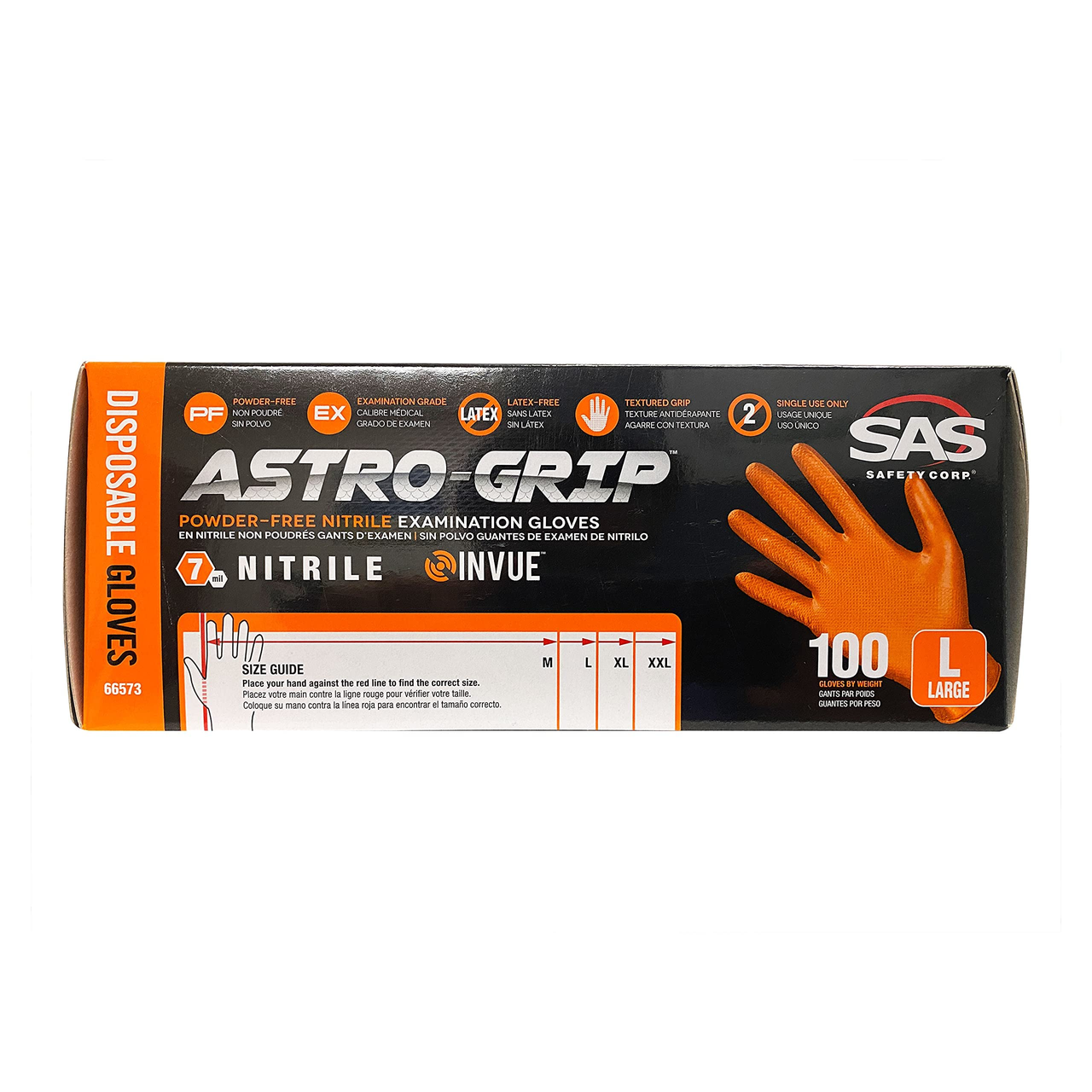 SAS SAFETY ASTRO GRIP POWDERFREE NITRILE DISPOSABLE GLOVE, PACK OF 100