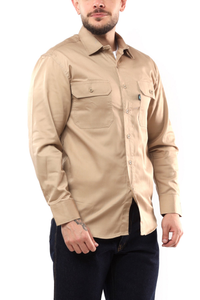 KOLOSSUS MEN'S LIGHTWEIGHT COTTON BLEND BROWN LONG SLEEVE WORK SHIRT