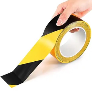 BLACK AND YELLOW SAFETY HAZARD TAPE 2" X 18 YARD