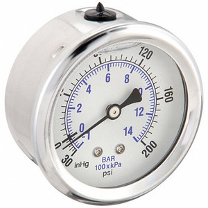 2 1/2" -30/0/200 1/4" CBM LF SS/BRASS W/SNUBB BOTTOM MOUNTED OIL FILLED GAUGE-